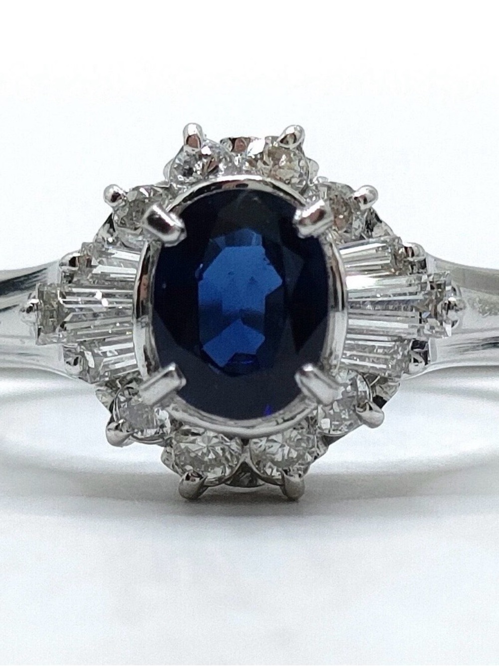 Blue Sapphire and Diamond Platinum Ring